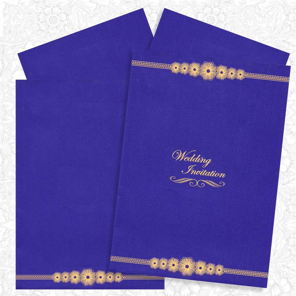 Lovely Gold Foiling Floral Border With Blue Shading Wedding Card-King of Cards