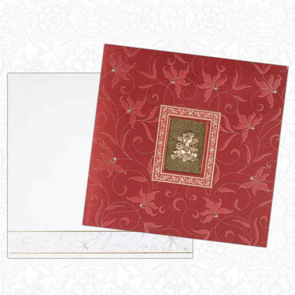 Invitation Card - Stunning Ganesha Card in Florals and Reds - KNK1765