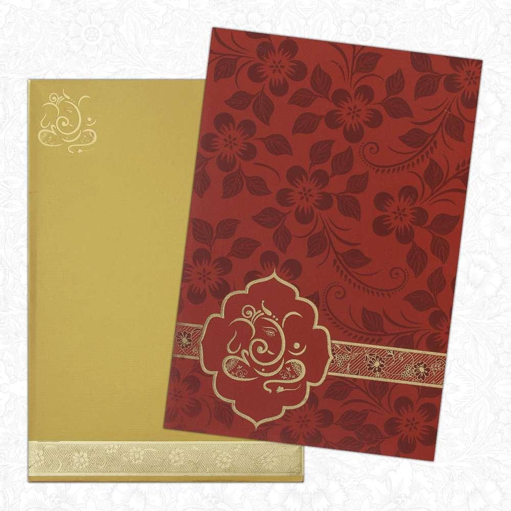 Invitation Card - Mesmerizing Red Floral Ganesha Wedding Card-KNK1914