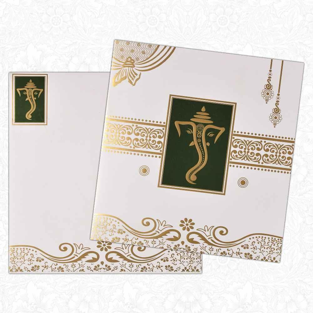 Attractive Invitation Card with Ganesh on Green and White background-KNK2003