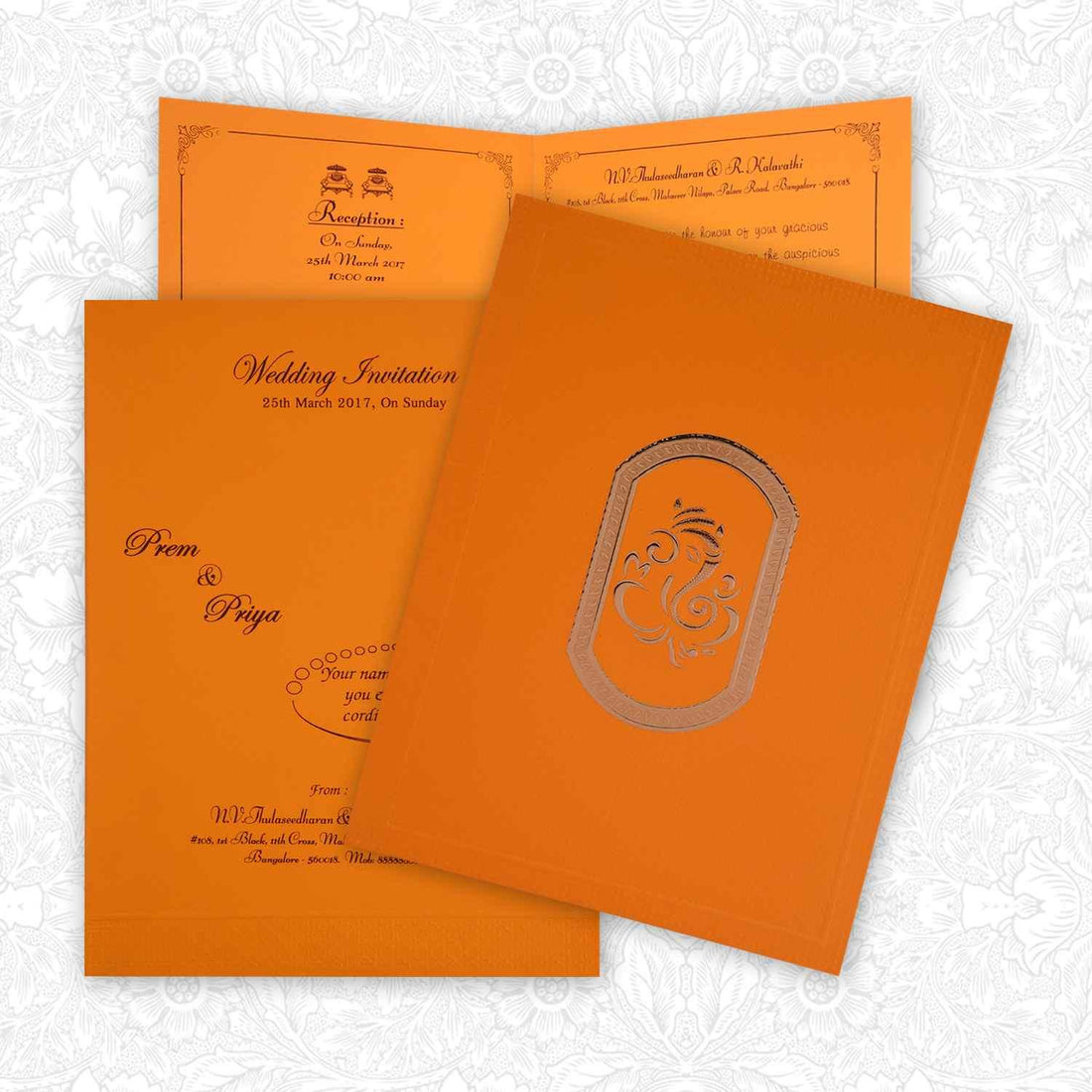 Classic Yellow Shading With Ganesha Theme Wedding Card - KNK2036-King of Cards