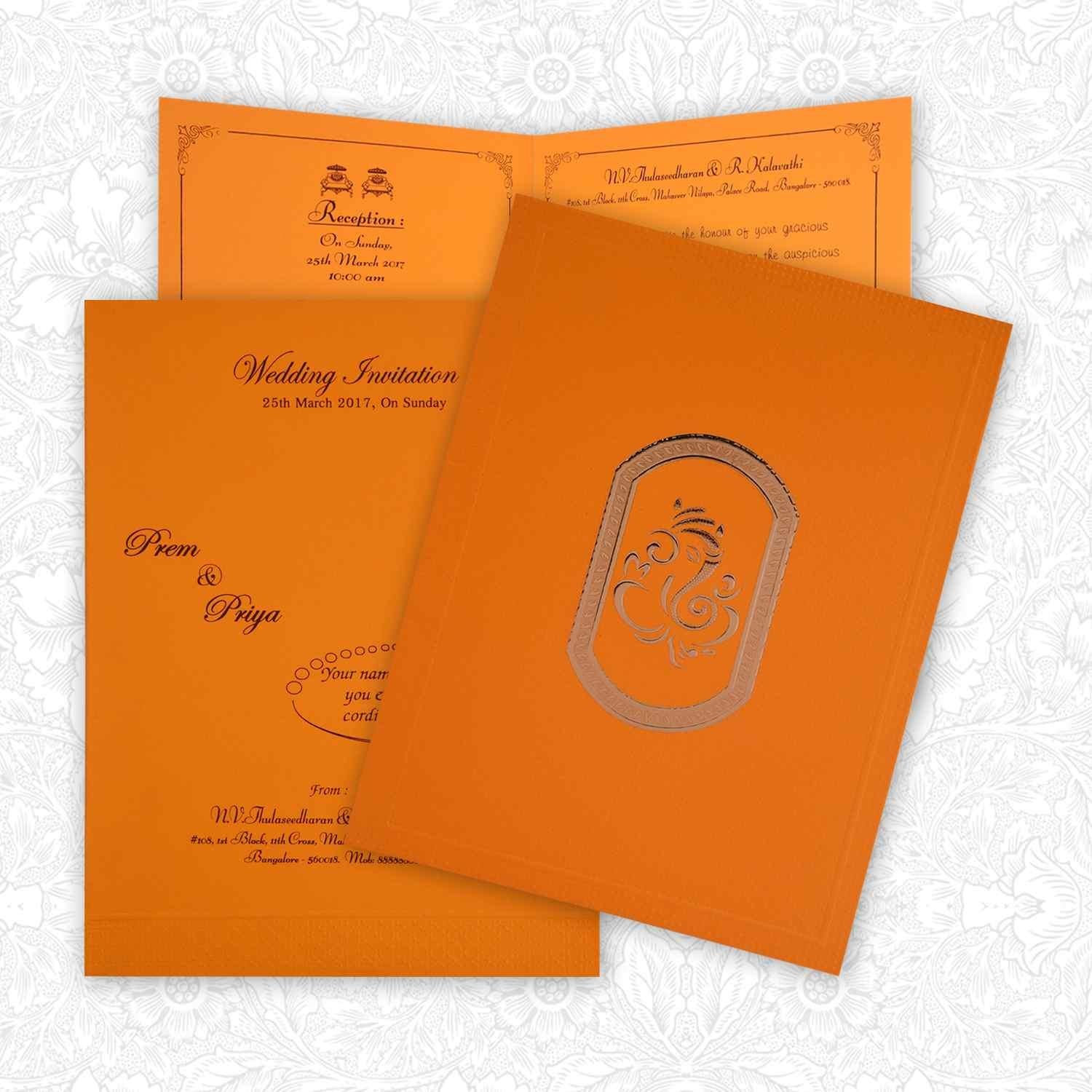 Classic Yellow Shading With Ganesha Theme Wedding Card - KNK2036-King of Cards