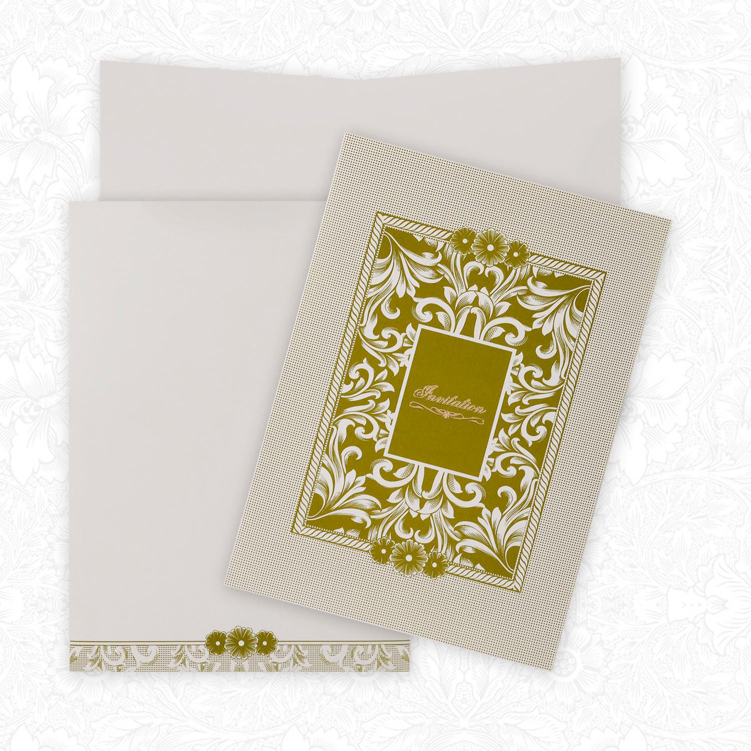 Green Shading Flowers With White Shading Wedding Card - KNK2063-King of Cards