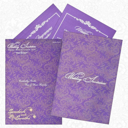 Endearing Violet Shading With Flower Theme Padded Wedding Card - KNK2068-King of Cards
