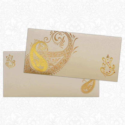 Classy Gold Floral and Ganesha Wedding Invitation Card-KNK2142