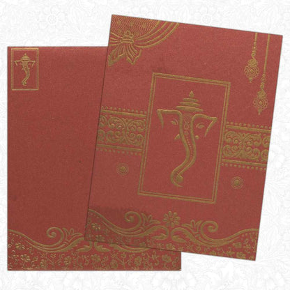 Invitation Card - Traditional Handmade Maroon Hindu Invitation Card- KNK2168-King of Cards