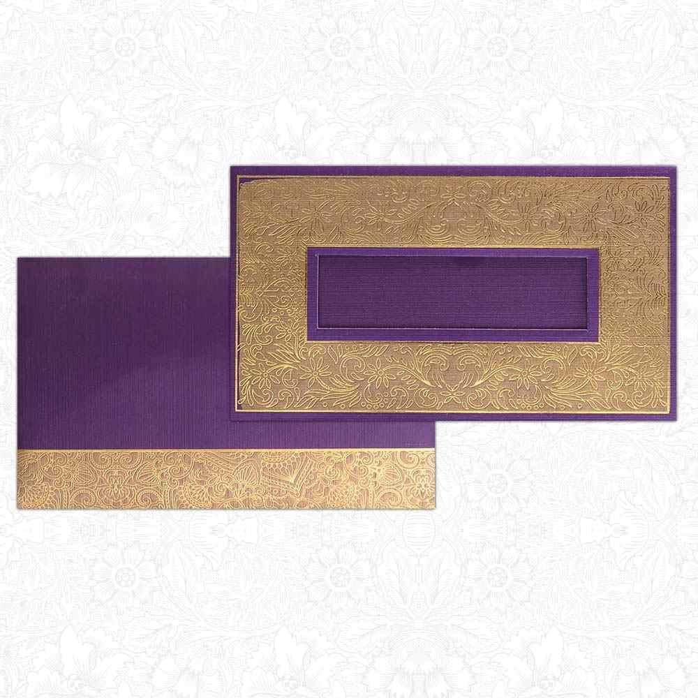 Invitation Card - Violet With Golden Border Wedding Card-KNK2169