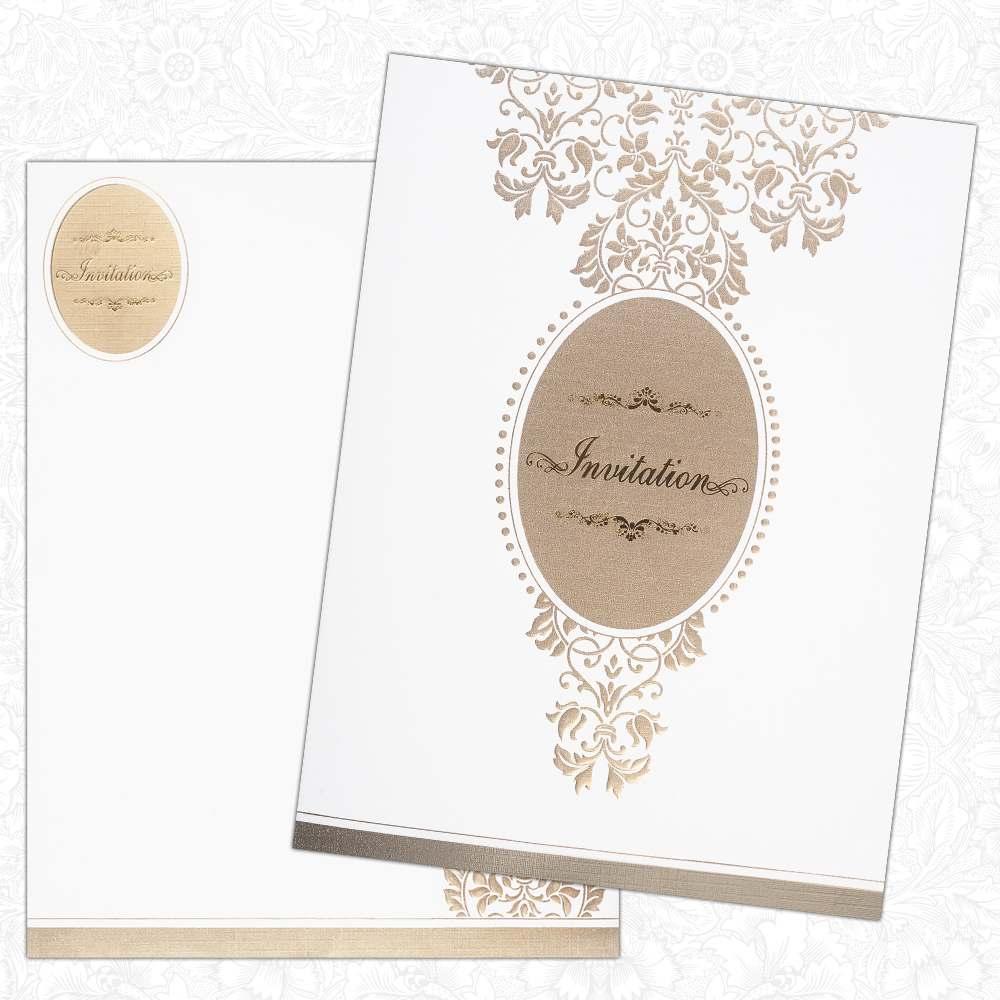 Invitation Card - A Modern Christian Wedding invitation in White and Beige-KNK2202