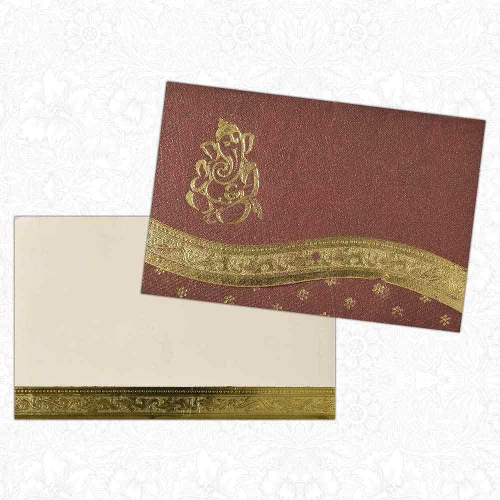 Invitation Card - Divine Creation Ganesha Card in Brown and Gold-KNK2250