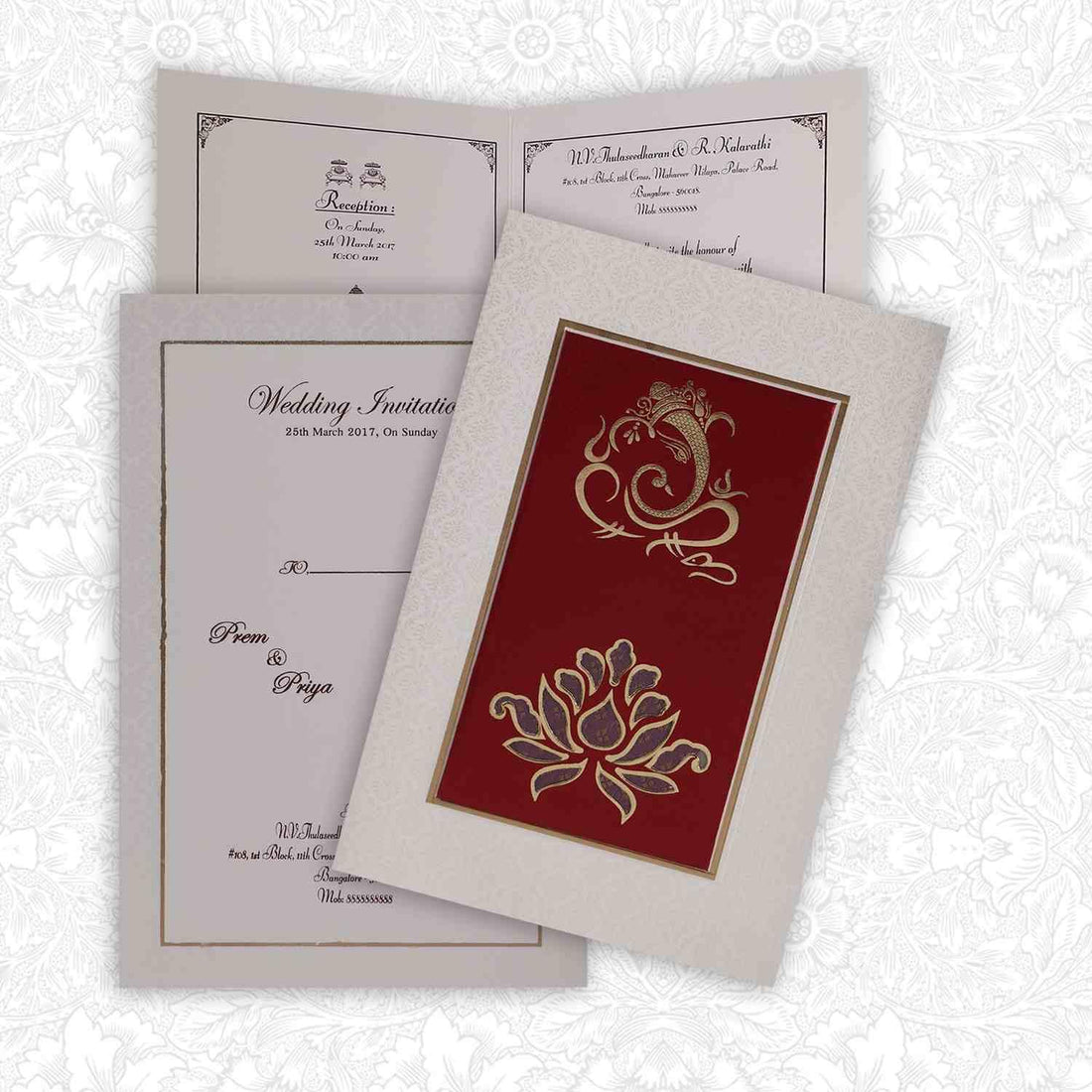 Fabulous Maroon Shading With Bloom Subject Wedding Card - KNK2258