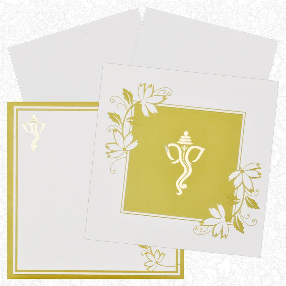 Indian Ganesha  With Green Shaded Wedding Card-KNK2267
