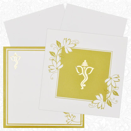 Indian Ganesha  With Green Shaded Wedding Card-KNK2267