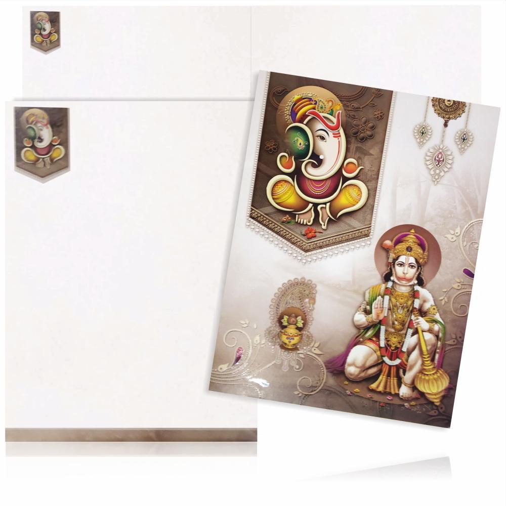 Awesome Hanuman Design With Brown Shading Wedding Card-KNK2329
