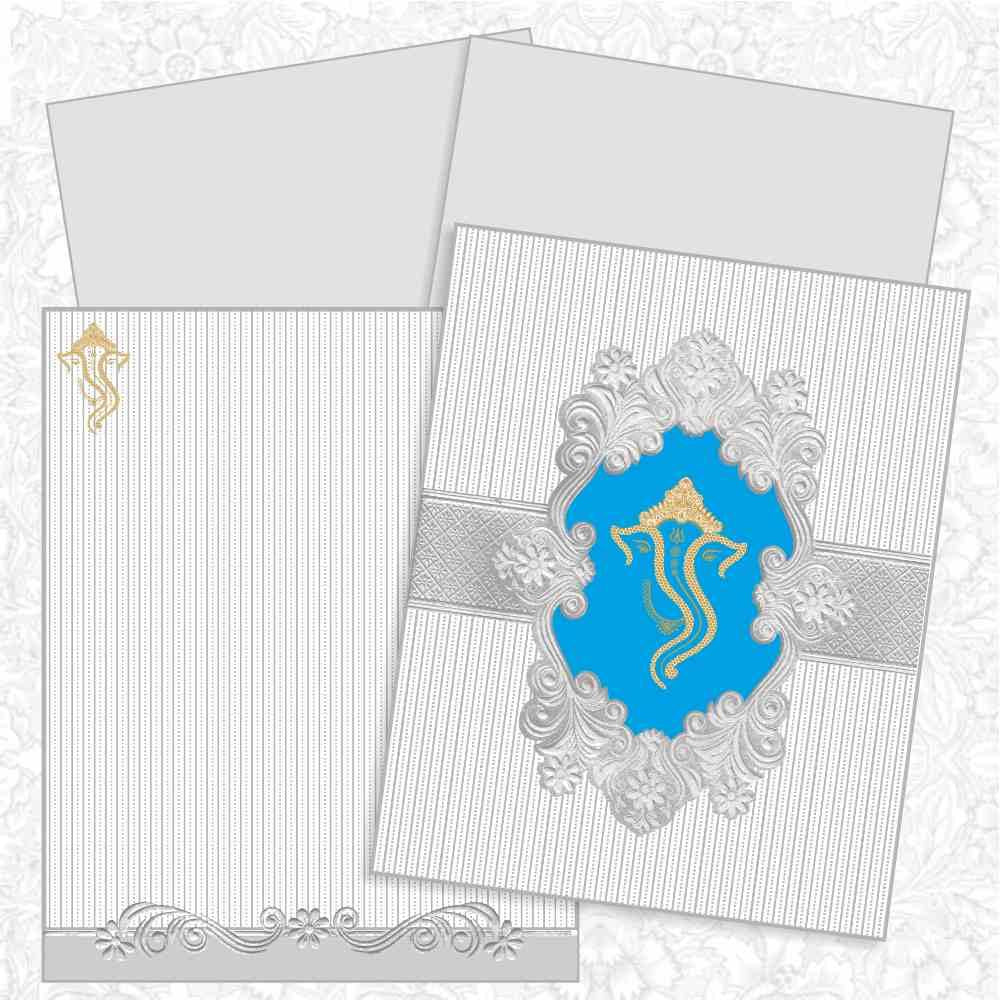 Invitation Card - Silver Blue Ganesha Card - KNK2471-King of Cards