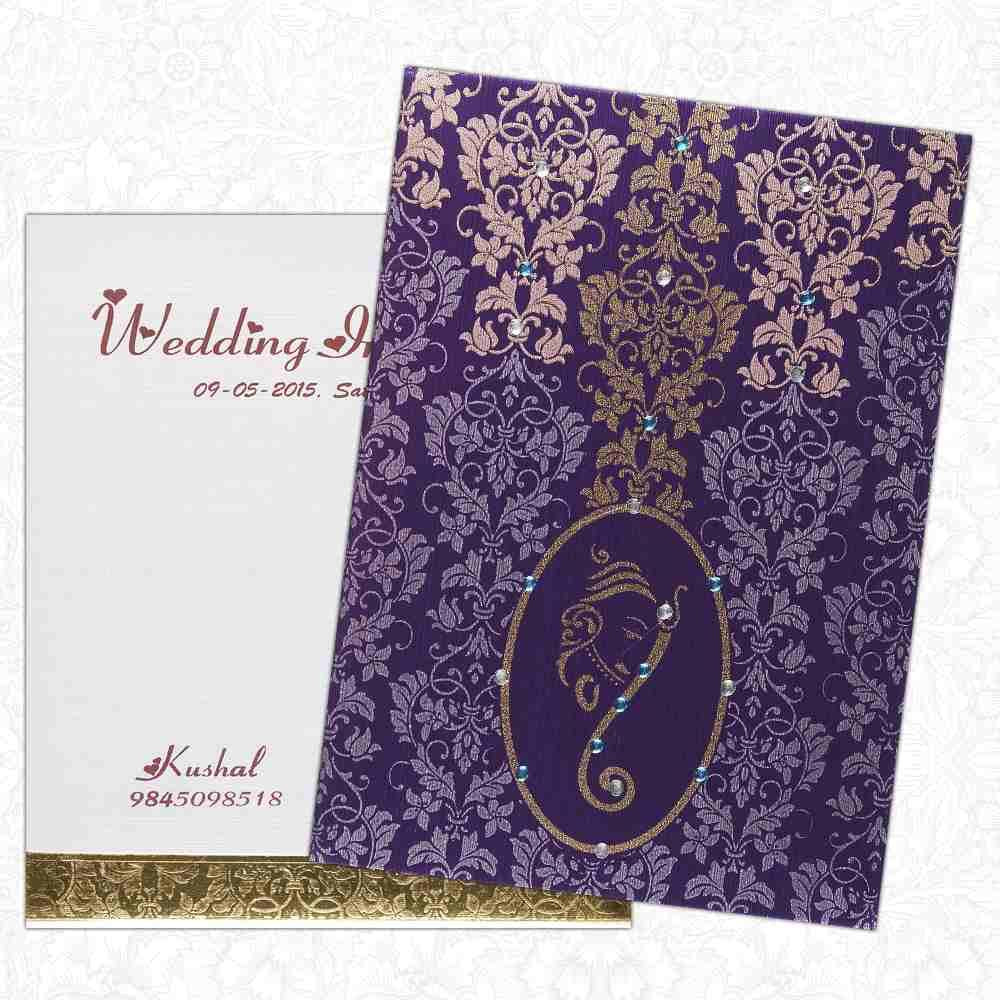 Invitation Card - Delightful Floral Hindu Ganesha Card in Purple-KNK2606-King of Cards