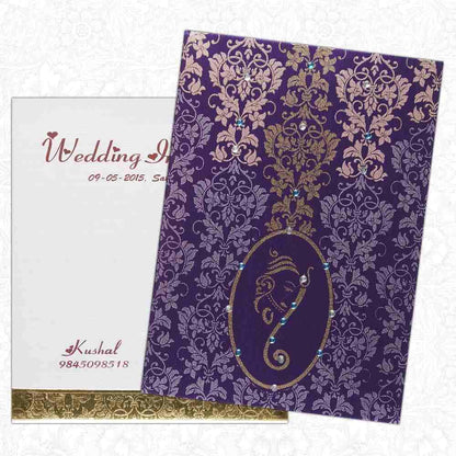 Invitation Card - Delightful Floral Hindu Ganesha Card in Purple-KNK2606-King of Cards