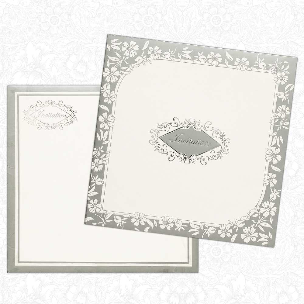 Invitation Card - Stunning Grey and White Wedding Card-KNK2698