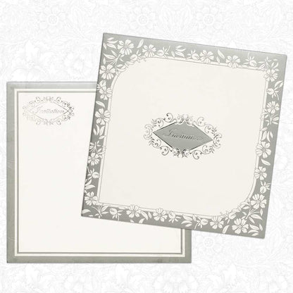 Invitation Card - Stunning Grey and White Wedding Card-KNK2698