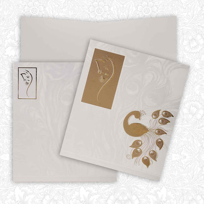 Gold Foiling Ganesha With Peacock Theme Wedding Card - KNK2778