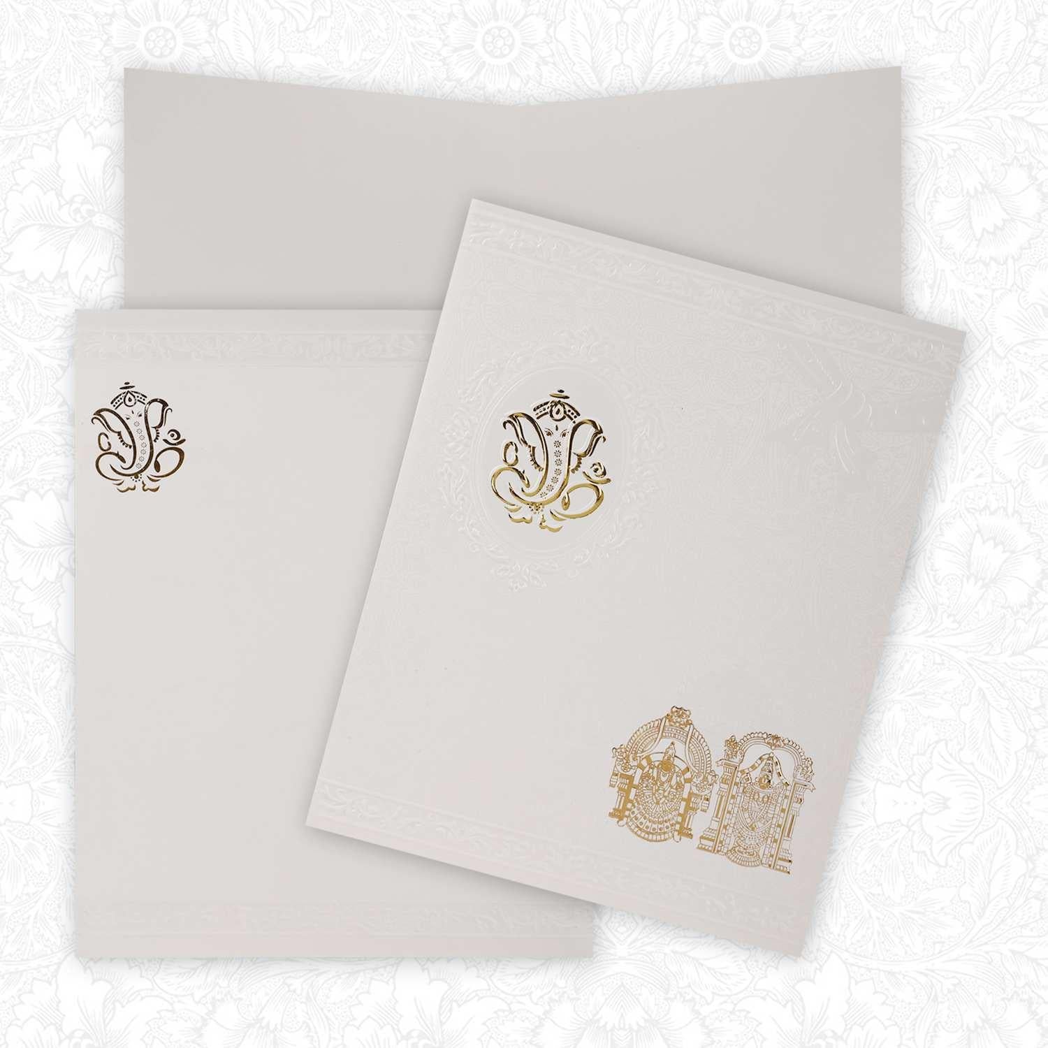Unique Gold Foiling Ganesha With Pristine White Shading Wedding Card - KNK2788