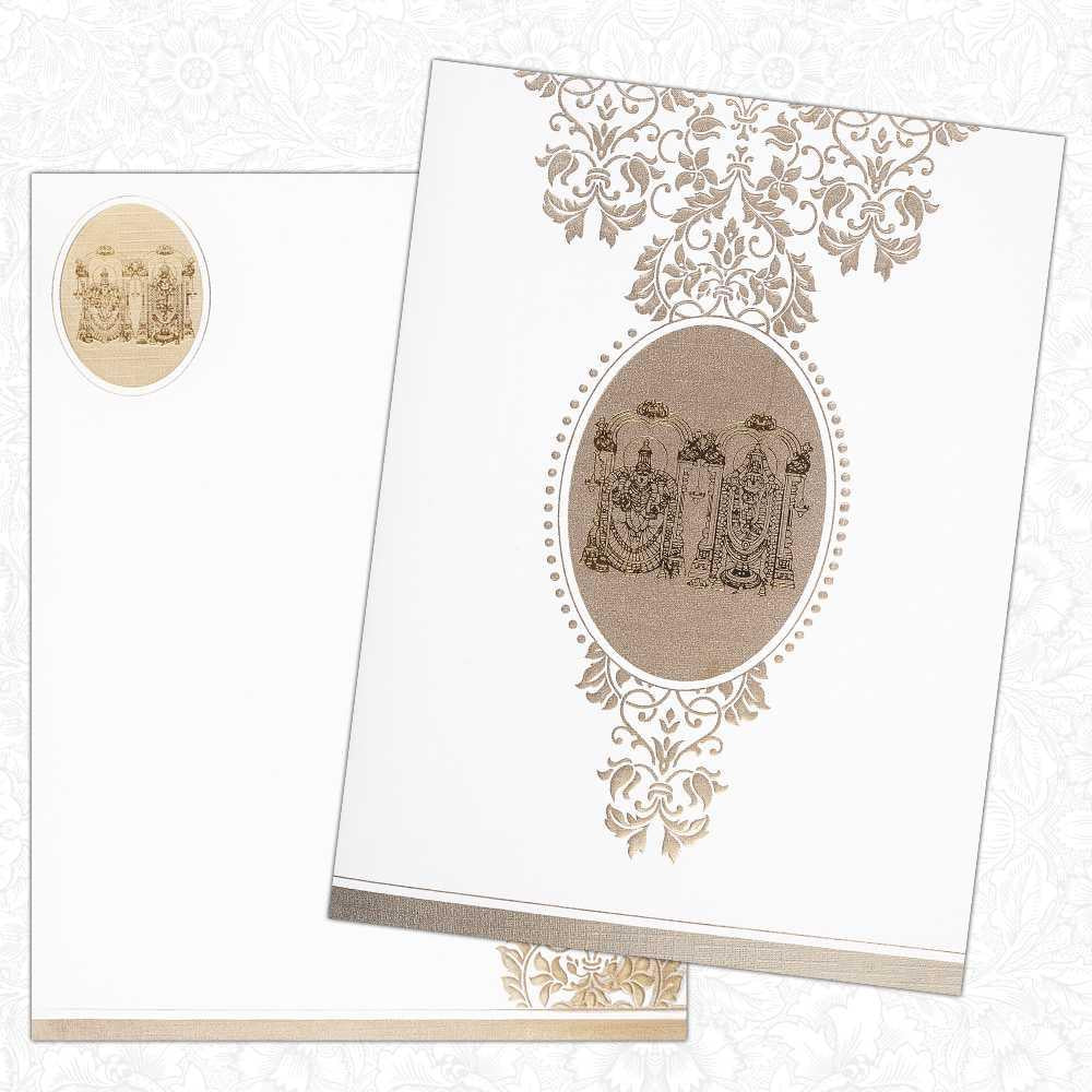 Invitation Card - Lord Balaji Card in White and Beige - KNK2834
