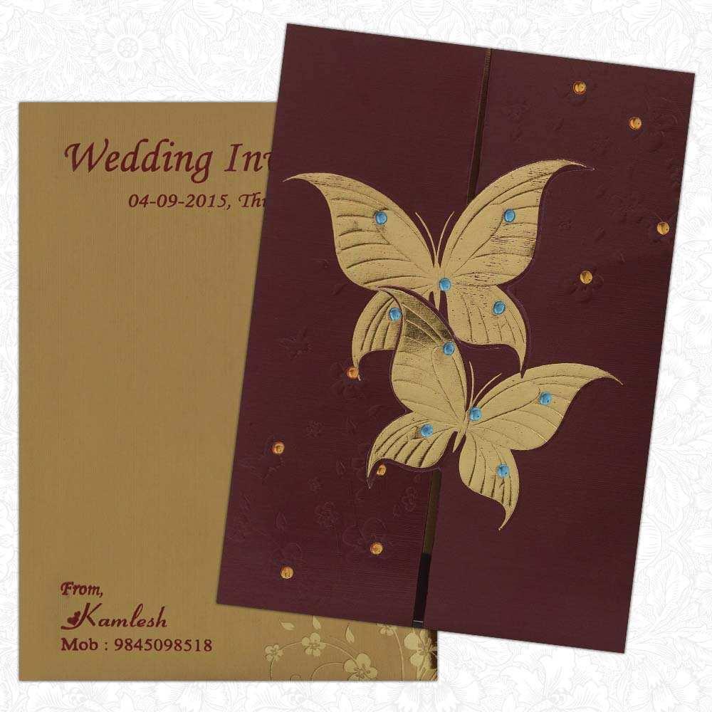 Invitation Card - Scintillating Brown and Golden Butterfly Invitation card-KNK2931