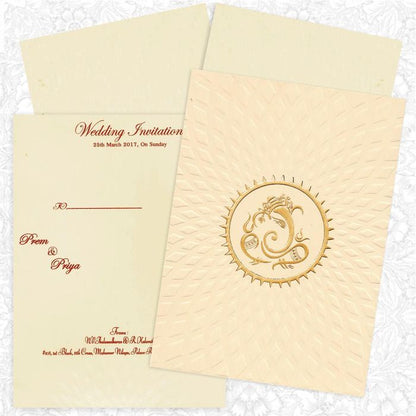 Classic Cream Shading with Ganesha Wedding Card - KNK3015-King of Cards
