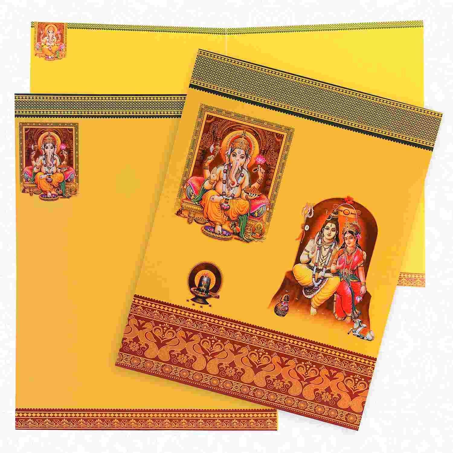 Yellow Ganesha Shiva Parvathi Invitation Card
