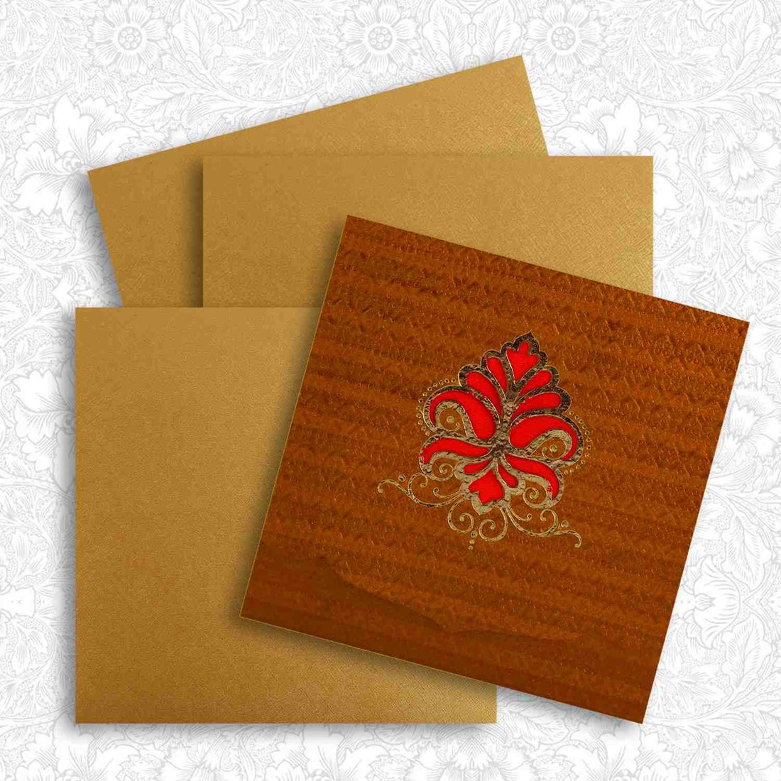 Alluring Maroon Shading Hand Made Wedding Card - KNK30261