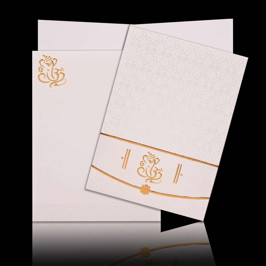 Pristine White Shading With Floral Theme Ganesha Wedding Card - KNK30330
