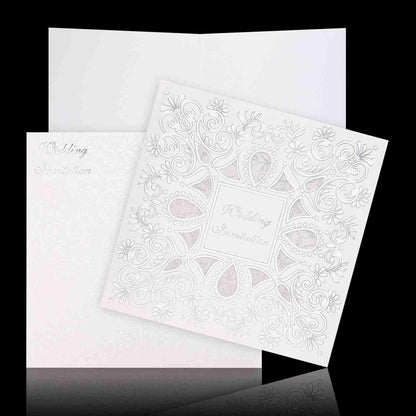 Classic Silver Wolly White Invitation Wedding Card - KNK30580