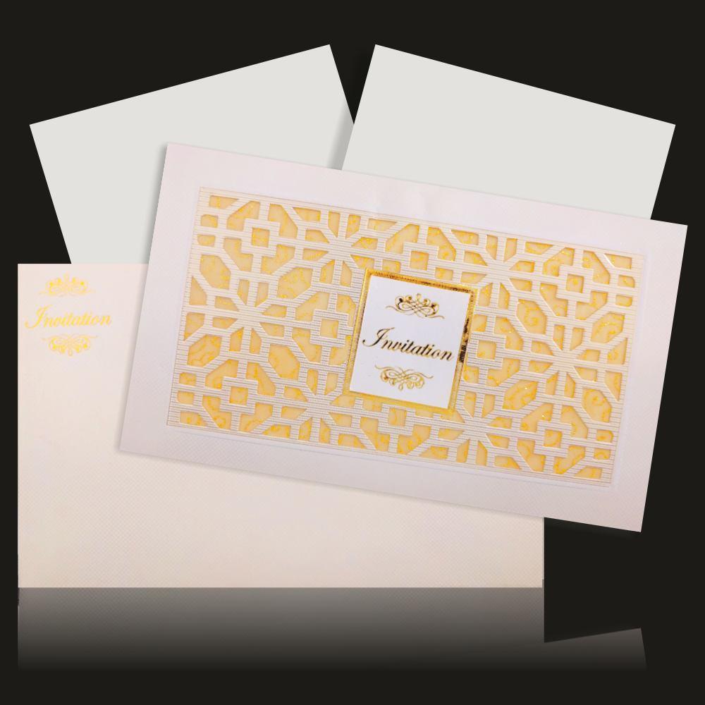 Invitation Card - Laser Cut Gold Wolly Wedding Invitation Card - KNK30611