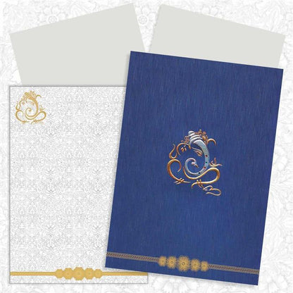 Endearing Ganesha With Blue Shading Padded Wedding Card - KNK3067-King of Cards