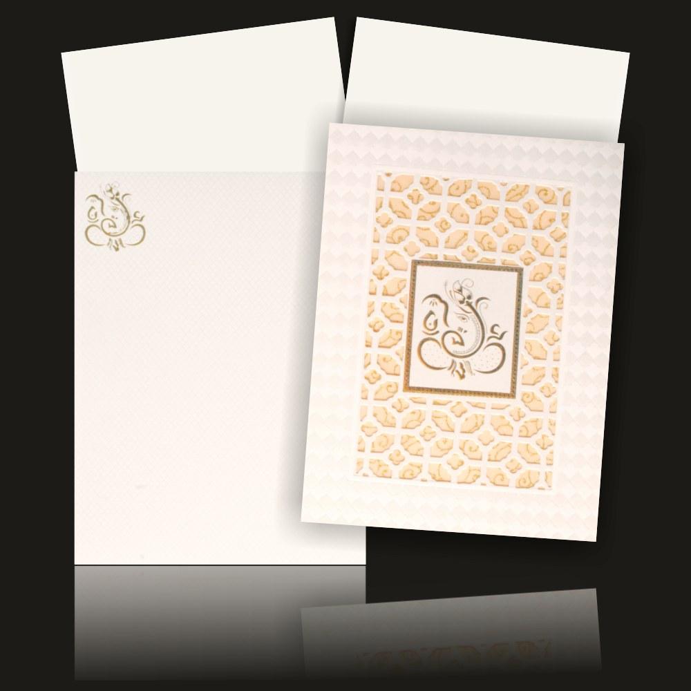 Gorgeous White Colour Ganesha With Laser Cut Wedding Card - KNK30700