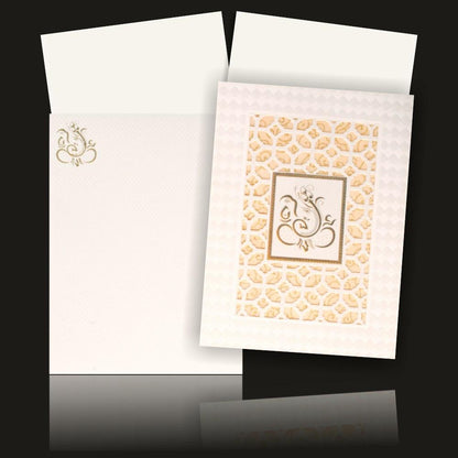 Gorgeous White Colour Ganesha With Laser Cut Wedding Card - KNK30700