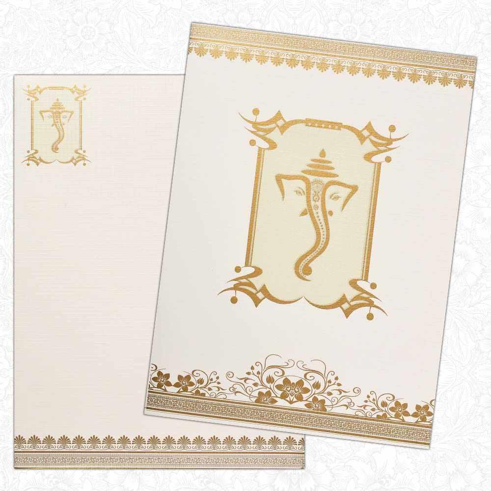 White Ganesha Floral Invitation