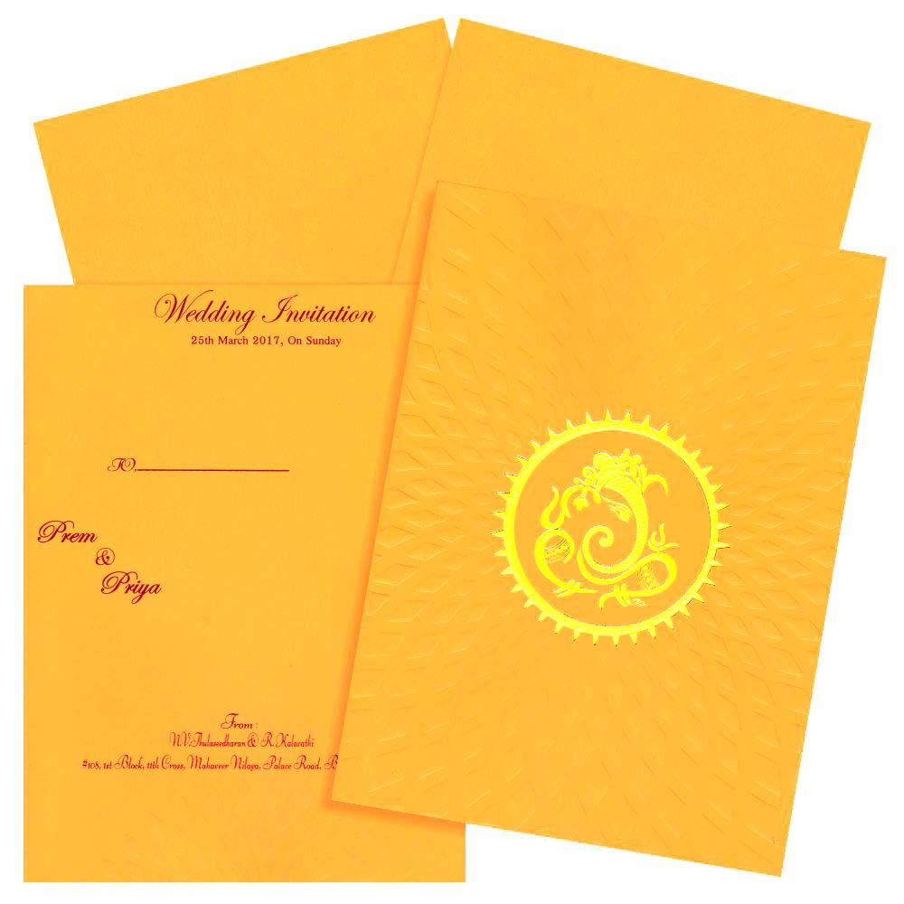 Lovely Yellow Shading With Ganesha Theme Wedding Card - KNK3257