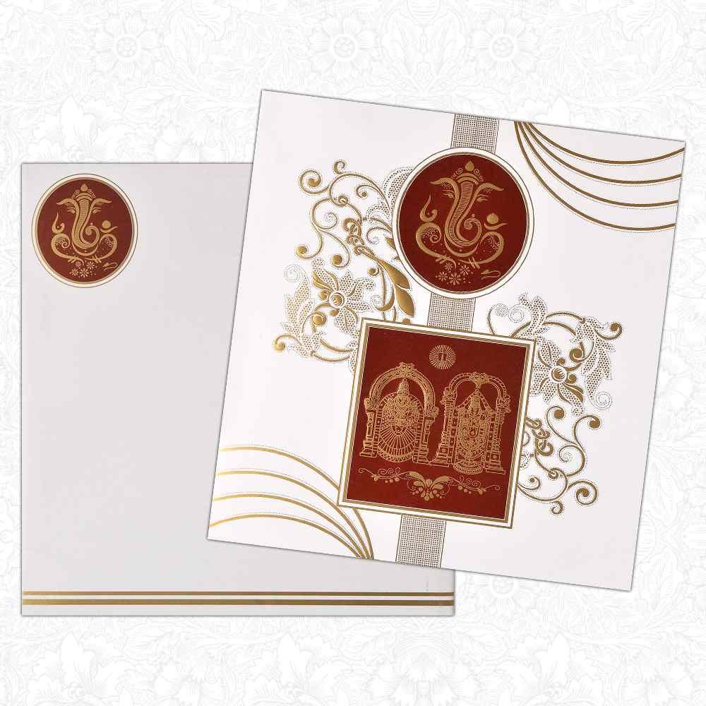 Invitation Card - Luxurious Balaji and Lord Ganesha Card in Red and Gold-KNK3288