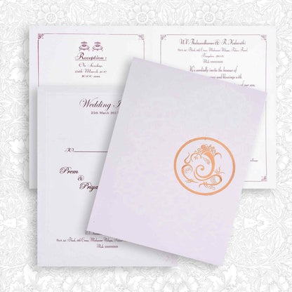 Gold Foiling Embossed Ganesha With White Shading Wedding Card - KNK3290