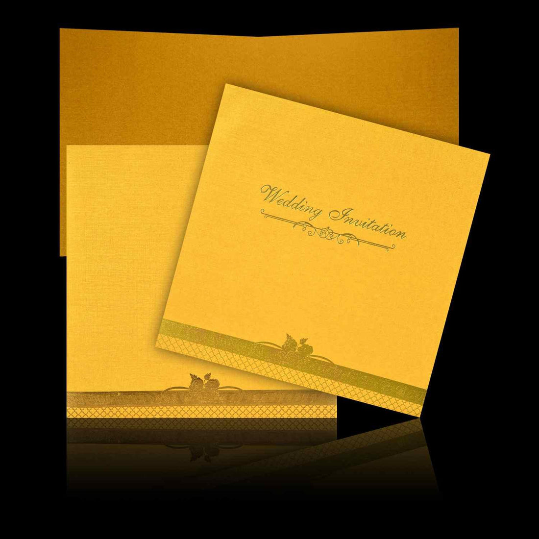 Yellow Metallic Wedding Invitation Card-KNK3292