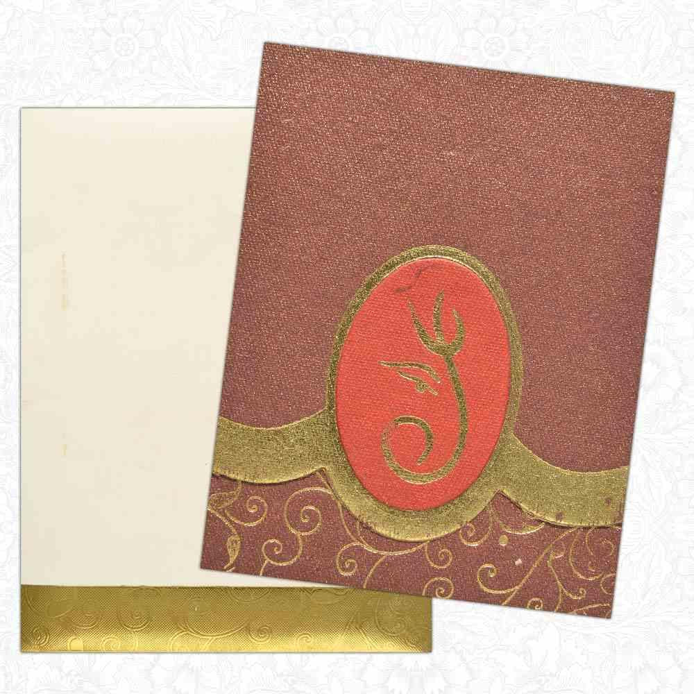Invitation Card - Metallic Brown Invitation Card with Divine Lord Ganesha-KNK3429-King of Cards