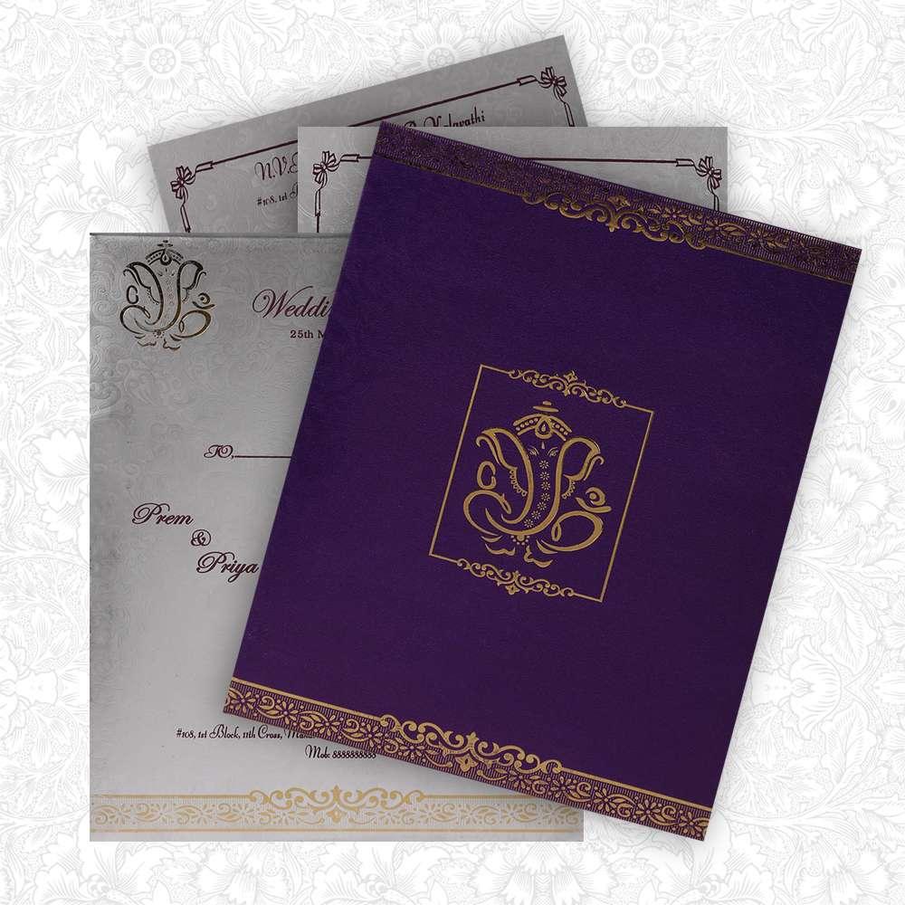 Endearing Violet Shading With Ganesha Theme Wedding Card - KNK3484