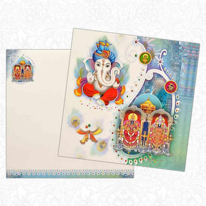 Invitation Card Lord Ganesh and Balaji Alamelu multicolored invitation Card