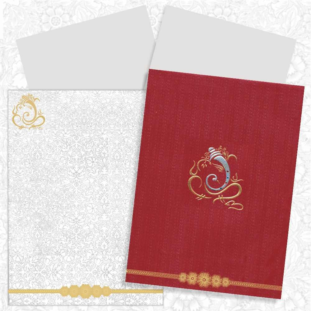 Alluring Red Shading With Floral Border Padded Wedding Card - KNK3606