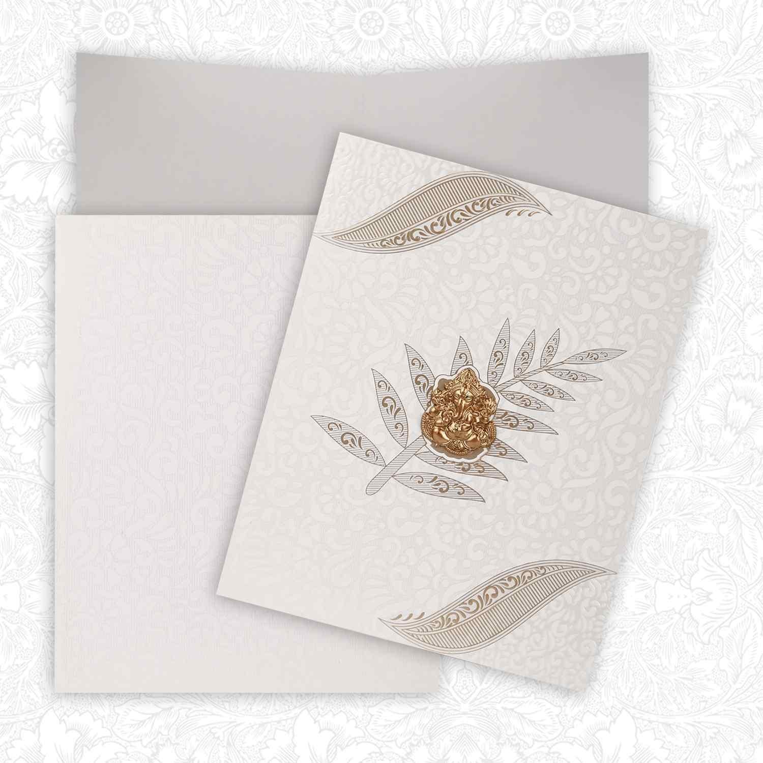 Fascinating Ganesha With White Shaded Wedding Card - KNK3623