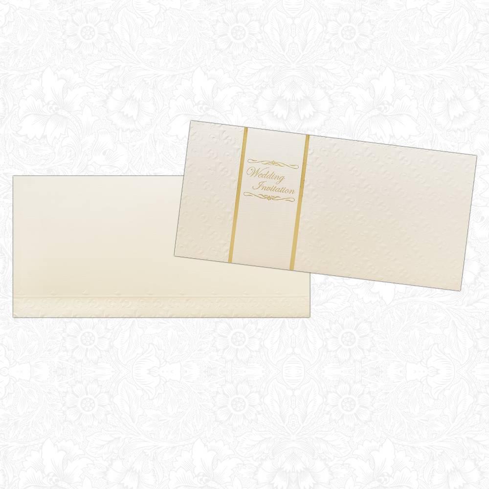 Invitation Card - Elegant White With Gold Border Wedding Card-KNK3632