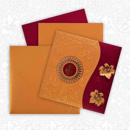 Marvellous Maroon Shading With Flower Cut Wedding Card - KNK3678-King of Cards