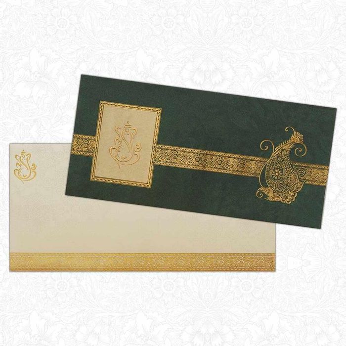Green Ganesha Wedding Card-KNK3702