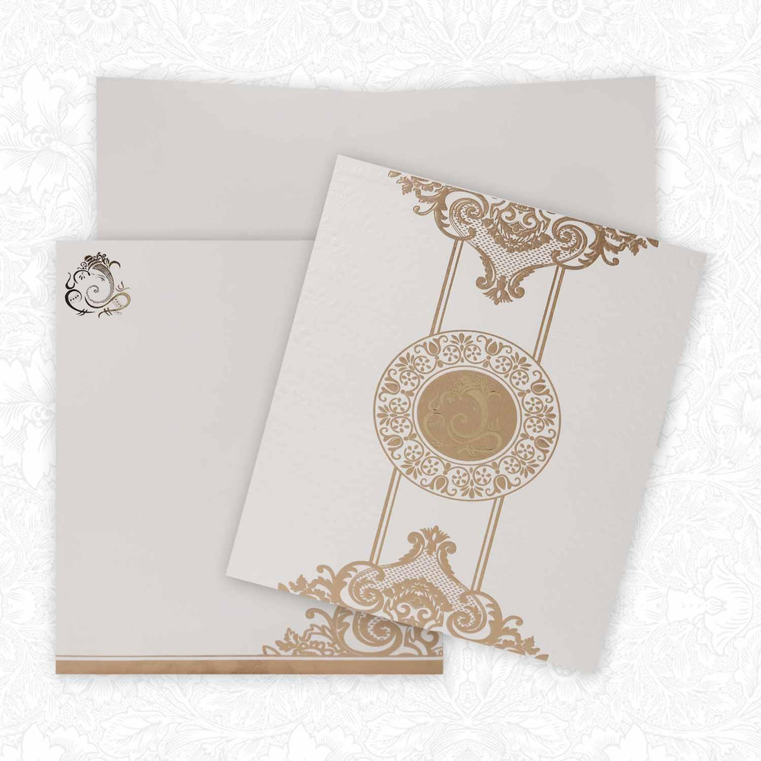 Beautiful Blossom Design With Ganesha Theme Wedding Card - KNK3848