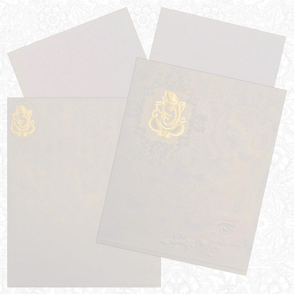 White Ganesha Wedding Invitation Card-Knk3981